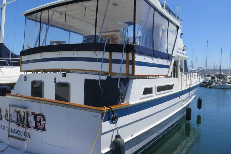 Slide: The Image of 1987 Hershine Aftcabin Motoryacht with cockpit docked in marina, San Diego, CA. - 1
