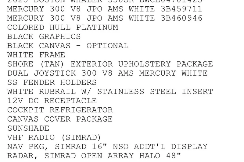 Slide: The Image of 2025 Boston Whaler 330 Outrage specifications with Mercury engines and premium features. - 24