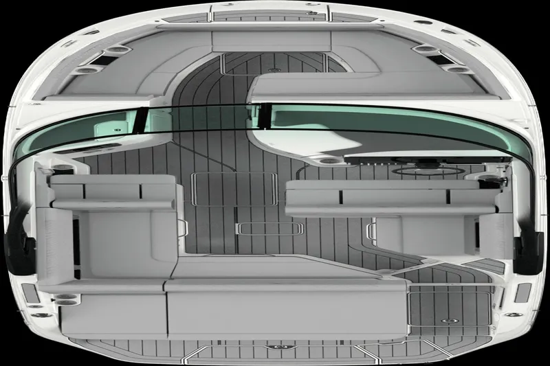 Slide: The Image of Interior view of a Sea Ray SDX 250 boat with gray seating and flooring. - 16