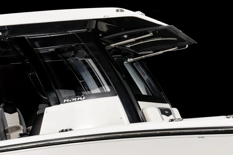Slide: The Image of 2023 Robalo R360 Center Console boat with sleek design and modern features. - 53