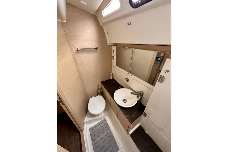 Slide: The Image of 2018 Jeanneau 54 yacht bathroom with modern fixtures and sleek design. - 83