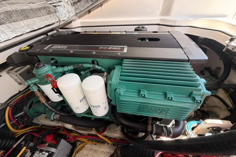 Slide: The Image of Engine compartment of a 2005 Tiara Yachts 2900 Open Classic, featuring a Volvo Penta D4-260. - 84