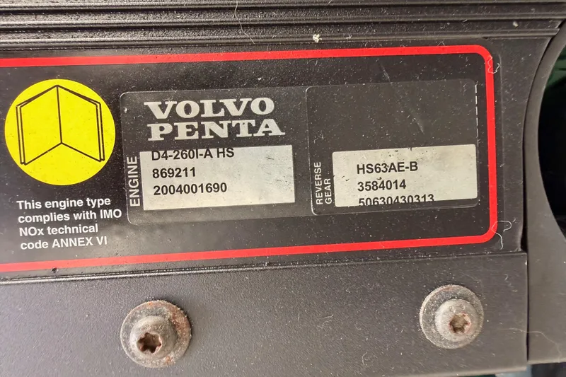 Slide: The Image of Volvo Penta engine label on 2005 Tiara Yachts 2900 Open Classic. - 87