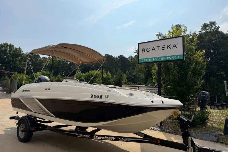 Slide: The Image of 2016 Hurricane SunDeck Sport 188 OB boat on trailer at Boateka, certified pre-owned. - 1
