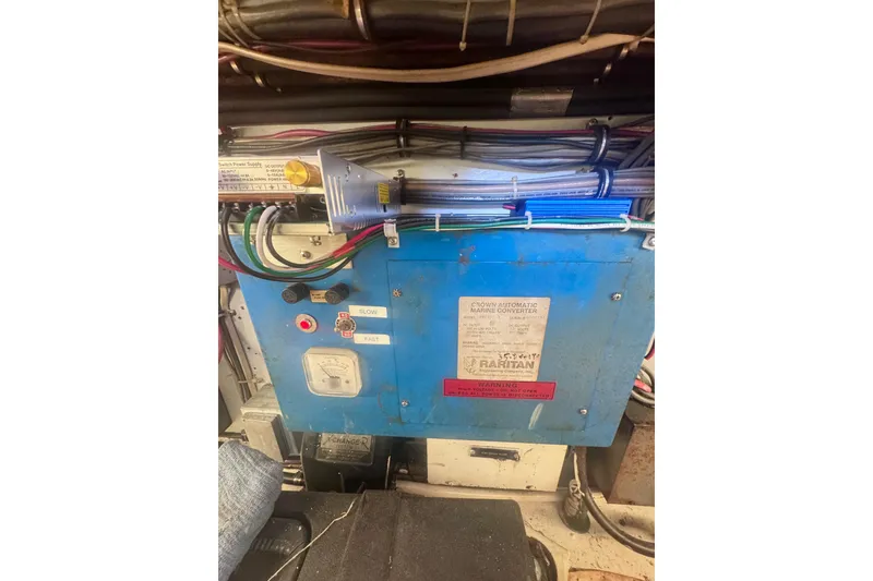 Slide: The Image of Electrical panel in a 1986 Bertram 46III Convertible boat engine room. - 68