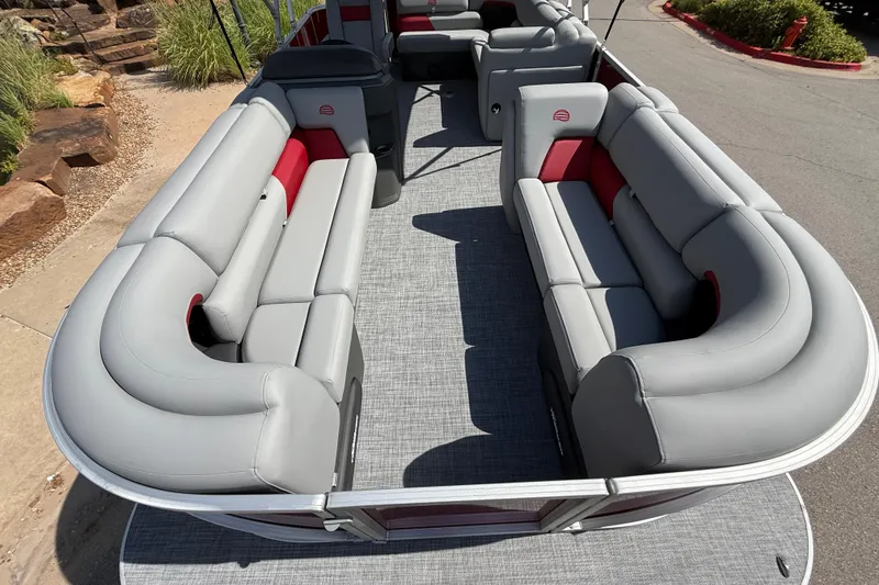 Slide: The Image of 2026 Sun Tracker Party Barge 20 DLX with spacious seating and modern design. - 4