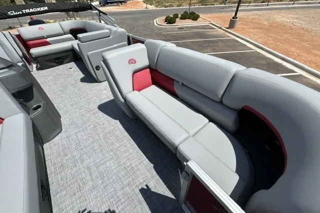 Slide: The Image of 2026 Sun Tracker Party Barge 20 DLX with spacious seating and modern design. - 13