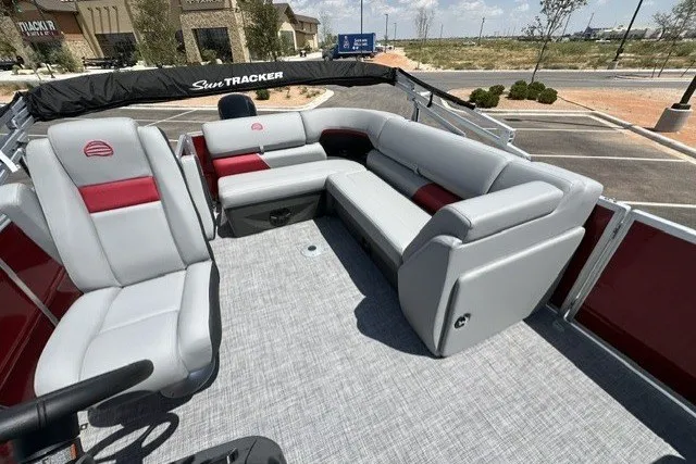 Slide: The Image of 2026 Sun Tracker Party Barge 20 DLX with spacious seating and modern design. - 16