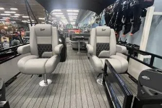 Slide: The Image of 2026 Ranger 220F boat interior with plush seating and modern design. - 3