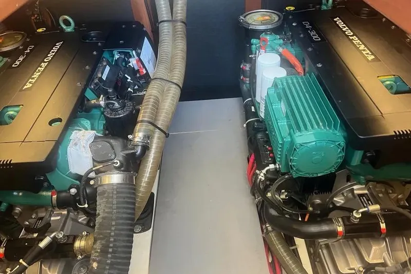 Slide: The Image of Engine room of 2021 Beneteau Swift Trawler 41 Fly with Volvo Penta engines. - 18