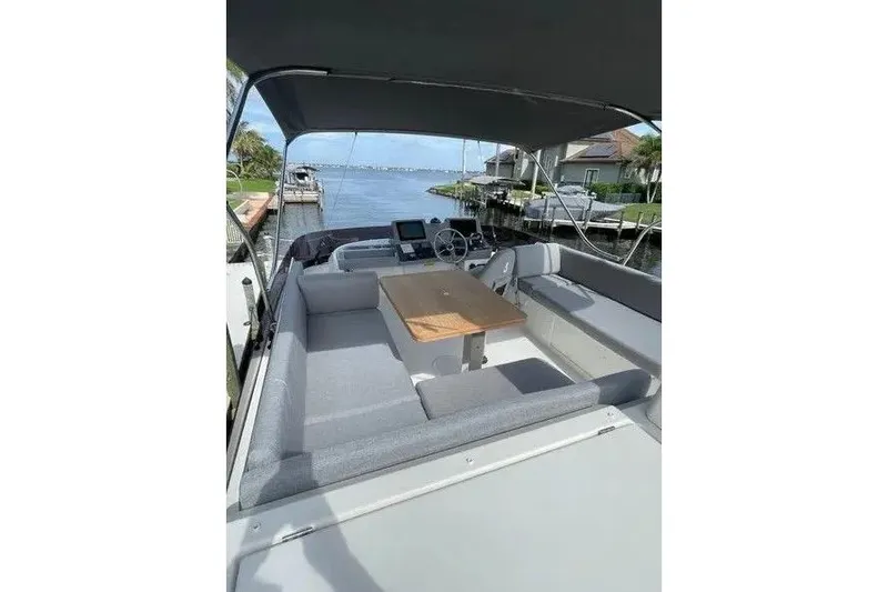 Slide: The Image of Flybridge view of 2021 Beneteau Swift Trawler 41 Fly with seating and helm station. - 17