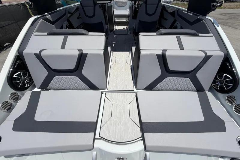 Slide: The Image of 2024 Yamaha Boats 222XD interior with sleek seating and modern design. - 11