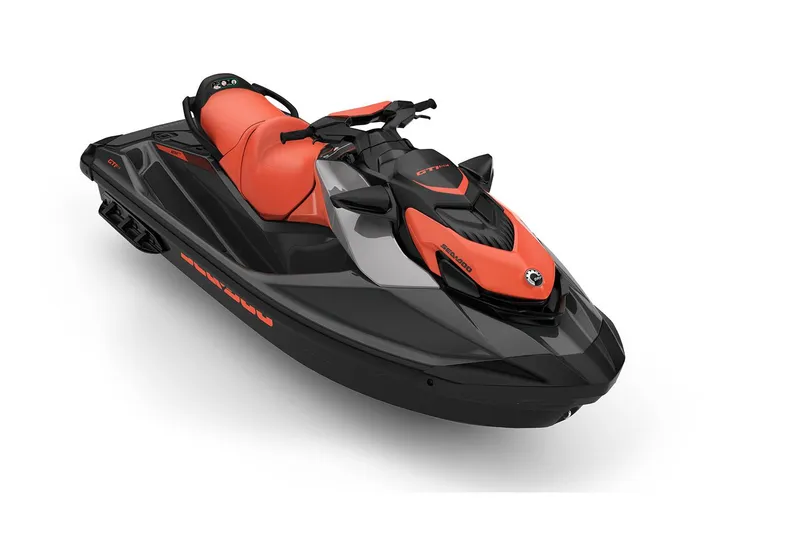 Slide: The Image of Manufacturer Provided Image: 2022 Sea-Doo GTI SE 130 jet ski, black and orange, front view. - 11