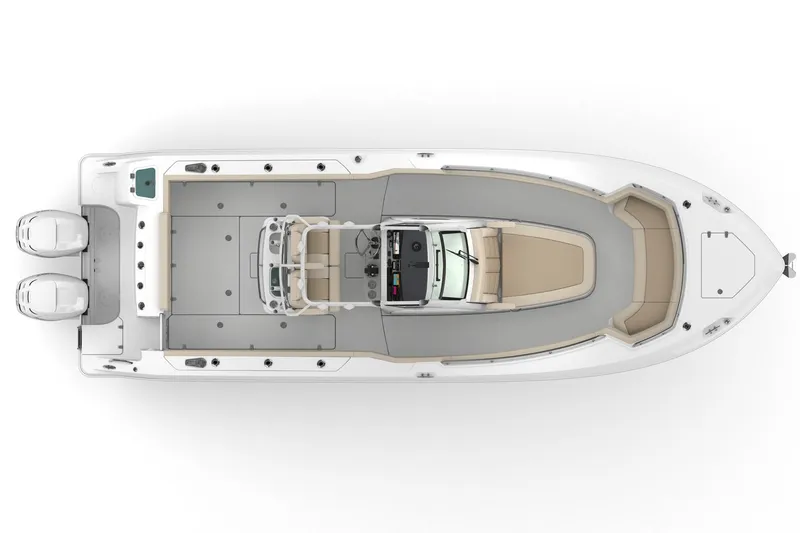 Slide: The Image of Manufacturer Provided Image: Top view of a 2016 Boston Whaler 280 Outrage boat with twin engines. - 14