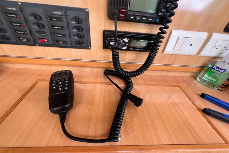 Slide: The Image of Boat communication equipment on a 2008 Admiral 40 cruiser control panel. - 52