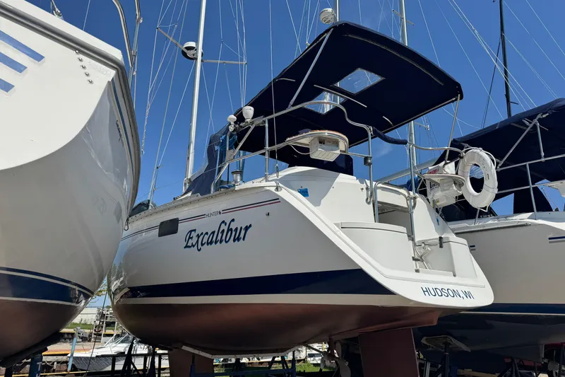 Slide: The Image of Sailboat "Excalibur" on dry dock, Hunter 33.5 model, 1993, Hudson, WI. - 4