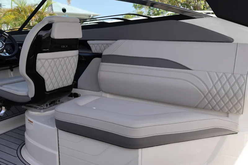 Slide: The Image of Luxurious interior seating of 2024 Sea Ray SLX 260 Outboard boat with elegant design. - 33