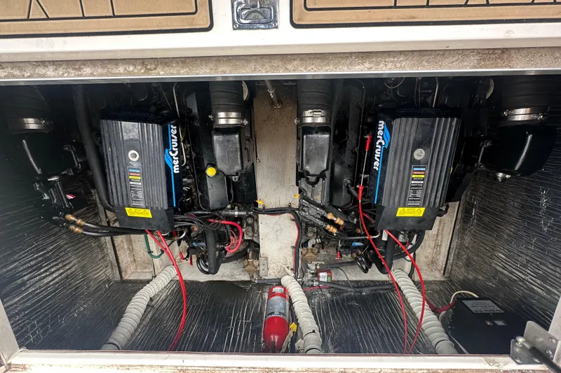 Slide: The Image of Engine compartment of a 1995 Cruisers Yachts 3575 Esprit with twin MerCruiser engines. - 38