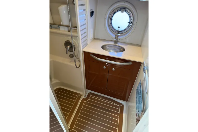 Slide: The Image of Bathroom interior of 2008 Sea Ray Sundancer 350 yacht with sink and shower. - 22