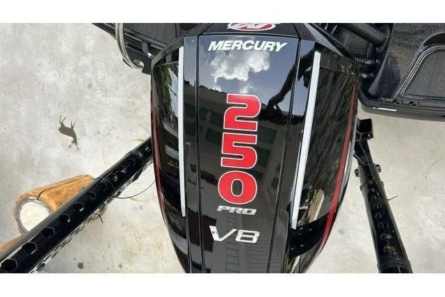 Slide: The Image of Close-up of a Mercury 250 Pro VB outboard motor on a Nitro Z20 XL Pro boat. - 15