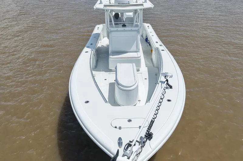 Slide: The Image of 2016 Yellowfin 32 Offshore boat on water, aerial view. - 18