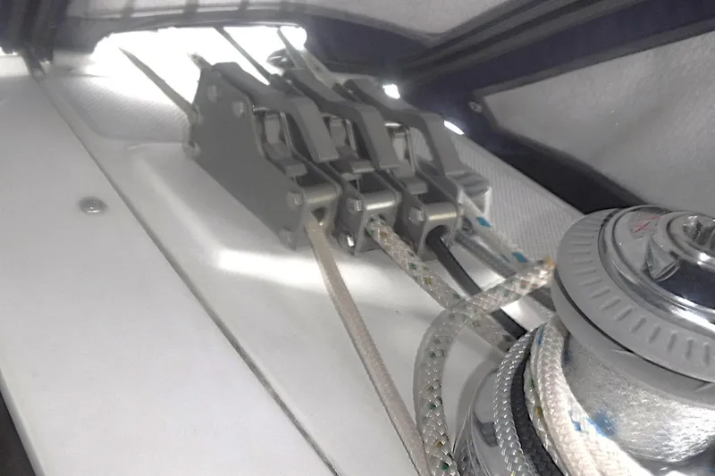 Slide: The Image of Close-up of Catalina 320 sailboat winch and rope clutches, 1998 model. - 32