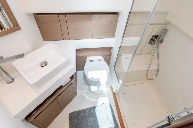 Slide: The Image of Luxurious bathroom in 2024 Pardo Yachts 43, featuring modern fixtures and sleek design. - 40