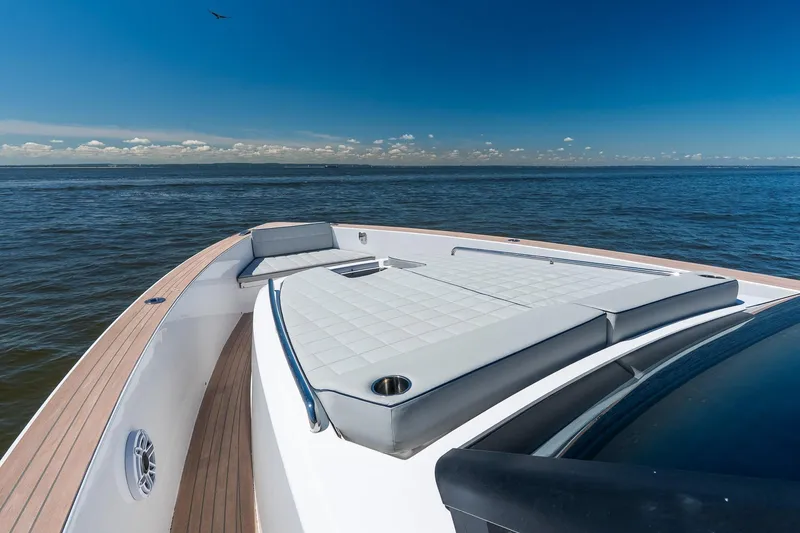 Slide: The Image of Luxurious 2024 Pardo Yachts 43 with spacious deck, cruising on open water. - 55