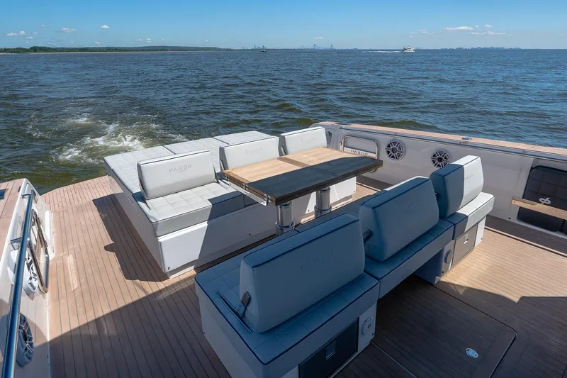 Slide: The Image of Luxurious 2024 Pardo Yachts 43 deck with elegant seating and ocean view. - 18