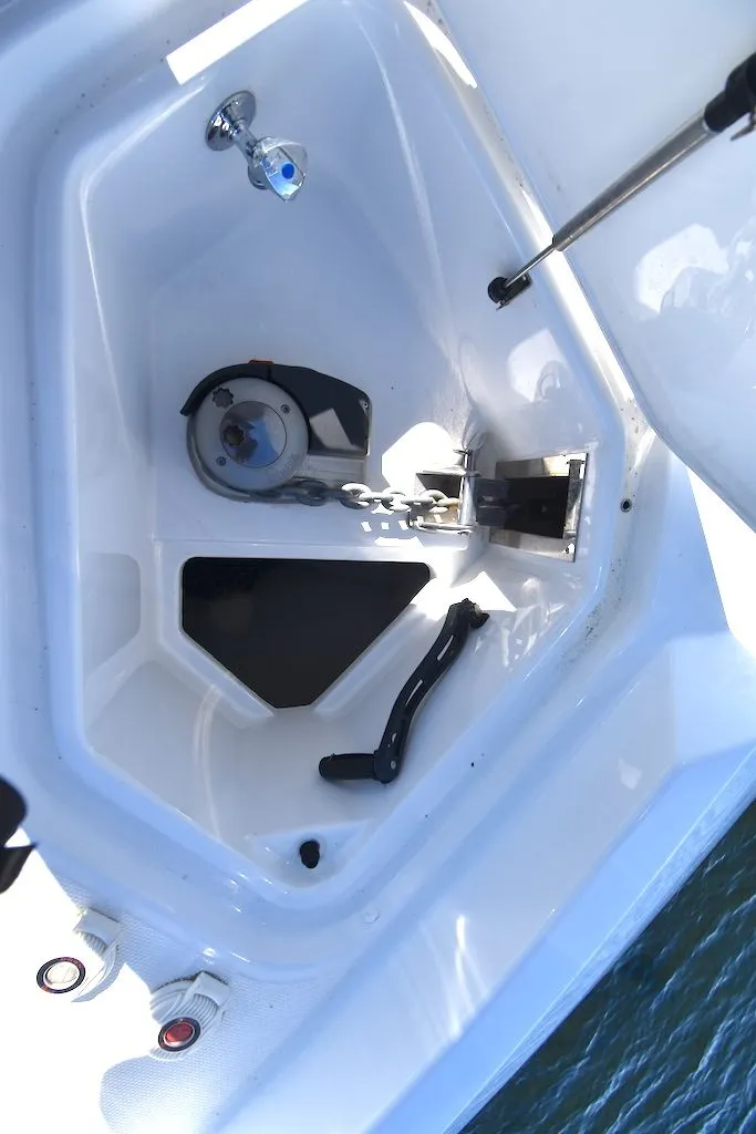 Slide: The Image of Anchor locker of the 2019 Cruisers Yachts 50 Cantius with anchor and chain. - 39