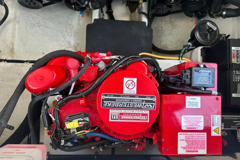 Slide: The Image of Engine compartment of a 2019 Monterey 328SS Super Sport with Westerbeke generator. - 16
