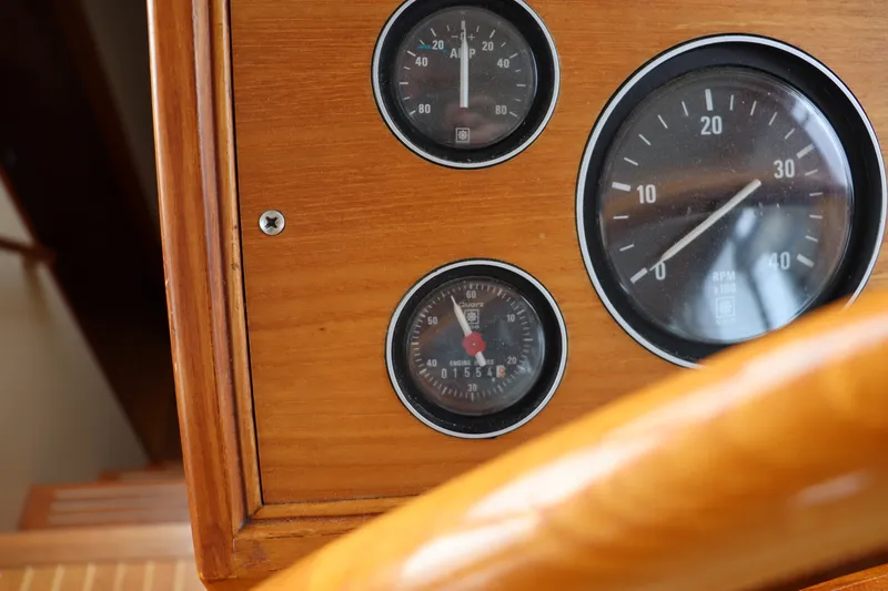 Slide: The Image of Close-up of 1996 Eastbay 40 Express Grand Banks boat dashboard gauges. - 16