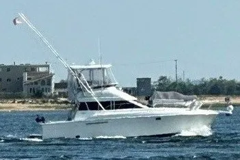 The Image of 1996 Silverton 41 Convertible boat cruising on open water near shoreline. - 0
