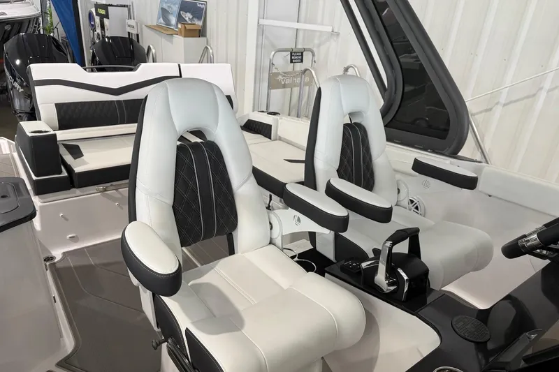 Slide: The Image of Luxury seating in 2027 Monterey Elite 27 OB boat interior, featuring modern design and comfort. - 8