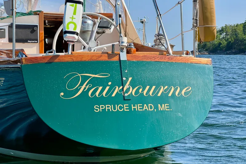Slide: The Image of Classic 1970 Hincley 38 sailboat "Fairbourne" docked at Spruce Head, Maine. - 9