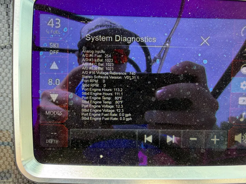 Slide: The Image of A screen displays system diagnostics for a boat, including fuel and engine data. - 23