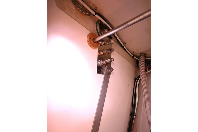 Slide: The Image of Interior view of a 1994 J Boats J/130 sailboat showing rigging and hardware components. - 40