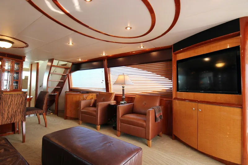 Slide: The Image of Luxurious interior of 2007 Lazzara 74 Motoryacht with leather seating and modern decor. - 9