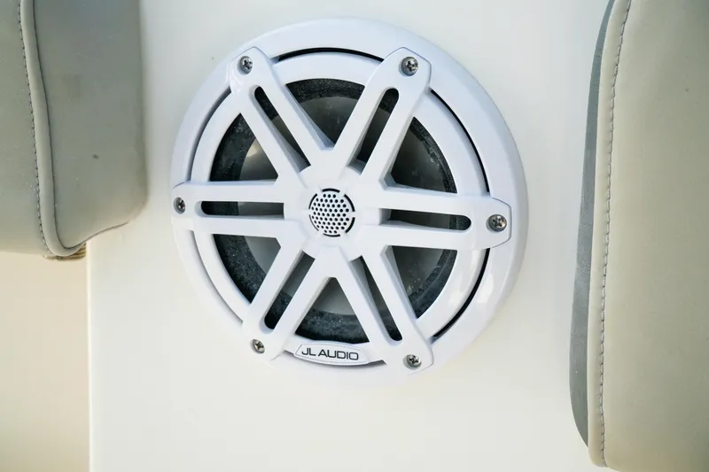 Slide: The Image of White JL Audio speaker on 2027 Key West 249 FS boat interior. - 38