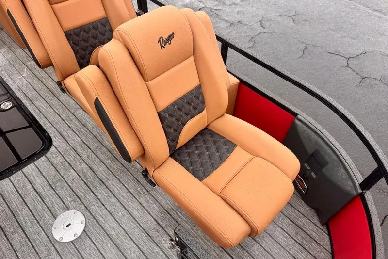 Slide: The Image of Luxurious seating on 2026 Ranger 223FC boat with quilted design and premium materials. - 16