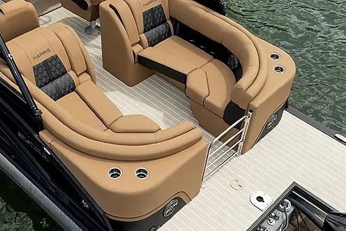 Slide: The Image of Manufacturer Provided Image: 2021 Harris Solstice 230 boat with luxurious tan seating and cup holders. - 9