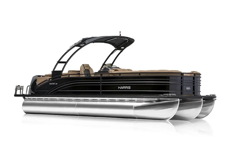 Slide: The Image of Manufacturer Provided Image: 2021 Harris Solstice 230 pontoon boat with sleek black design and modern features. - 16