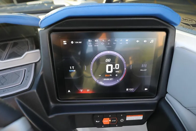 Slide: The Image of Touchscreen dashboard of 2024 Tigé 22RZX boat displaying speed and control settings. - 12