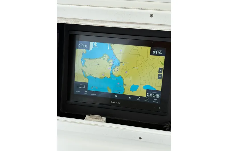 Slide: The Image of Garmin GPS display on 2008 Regulator 23 Forward Seating boat, showing nautical map. - 12