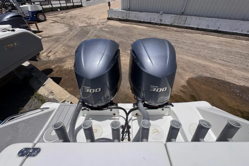 Slide: The Image of 2020 Cape Horn 32XS boat with dual Yamaha 300 outboard engines. - 6
