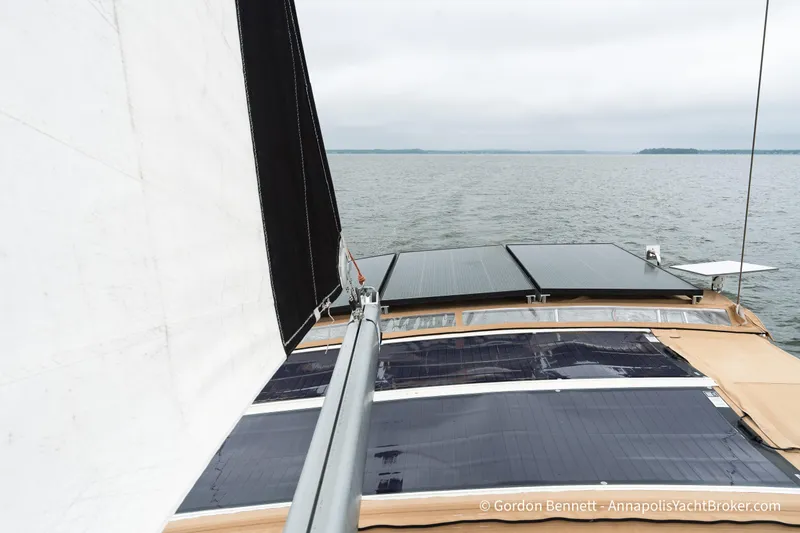Slide: The Image of Sailing on Jeanneau Sun Odyssey 439, 2015 model, with solar panels on deck. - 22