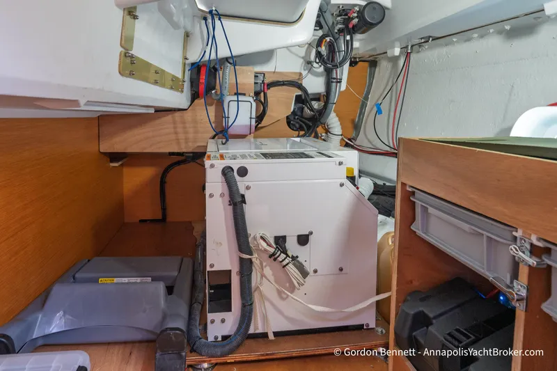 Slide: The Image of Interior view of a 2015 Jeanneau Sun Odyssey 439 yacht's technical compartment. - 61