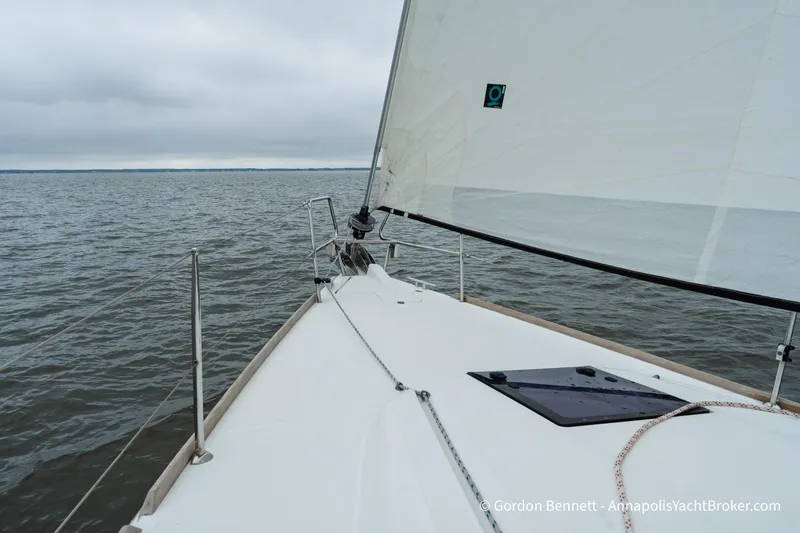Slide: The Image of Sailing on a 2015 Jeanneau Sun Odyssey 439 yacht under cloudy skies. - 14