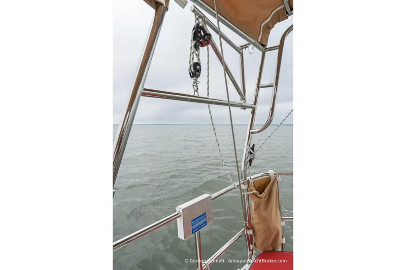 Slide: The Image of Jeanneau Sun Odyssey 439 sailboat, 2015 model, featuring stainless steel rigging and ocean view. - 29