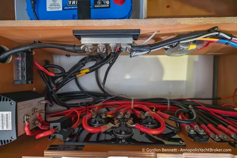 Slide: The Image of Electrical wiring and components inside a 2015 Jeanneau Sun Odyssey 439 yacht. - 68